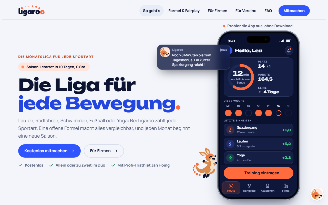 Startseite von ligaroo.de